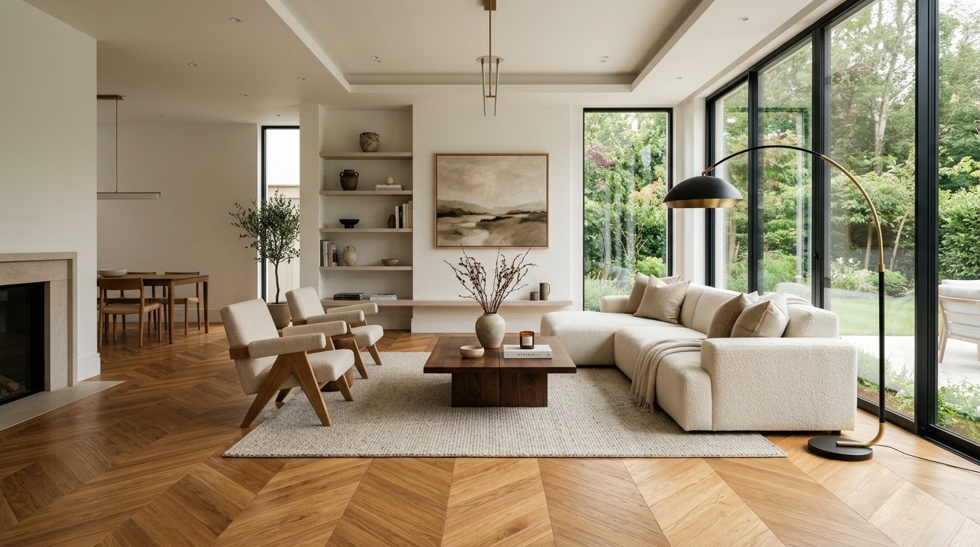 Finished wooden flooring living room